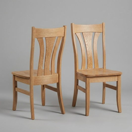 front and back two solid quarter-sawn white oak handcrafted usa made dining chairs on white