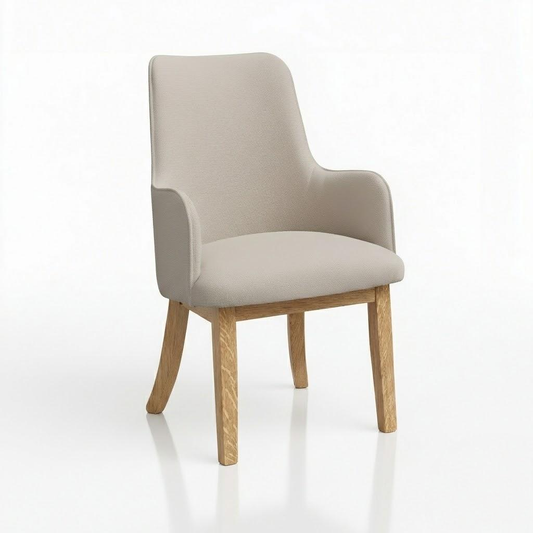 upholstered chair with wooden hardwood quarter-sawn white oak legs on a white background, made in america, custom usa handcrafted.