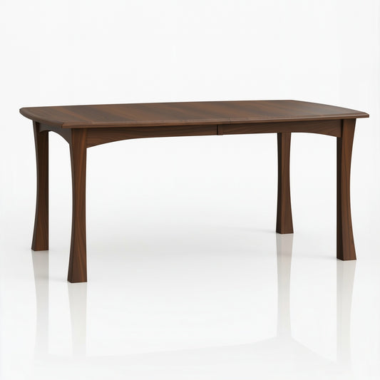 The Norwood Dining Table is a solid walnut rectangular dining table with a smooth surface and gently curved legs, handcrafted in the USA, shown against a plain white background.