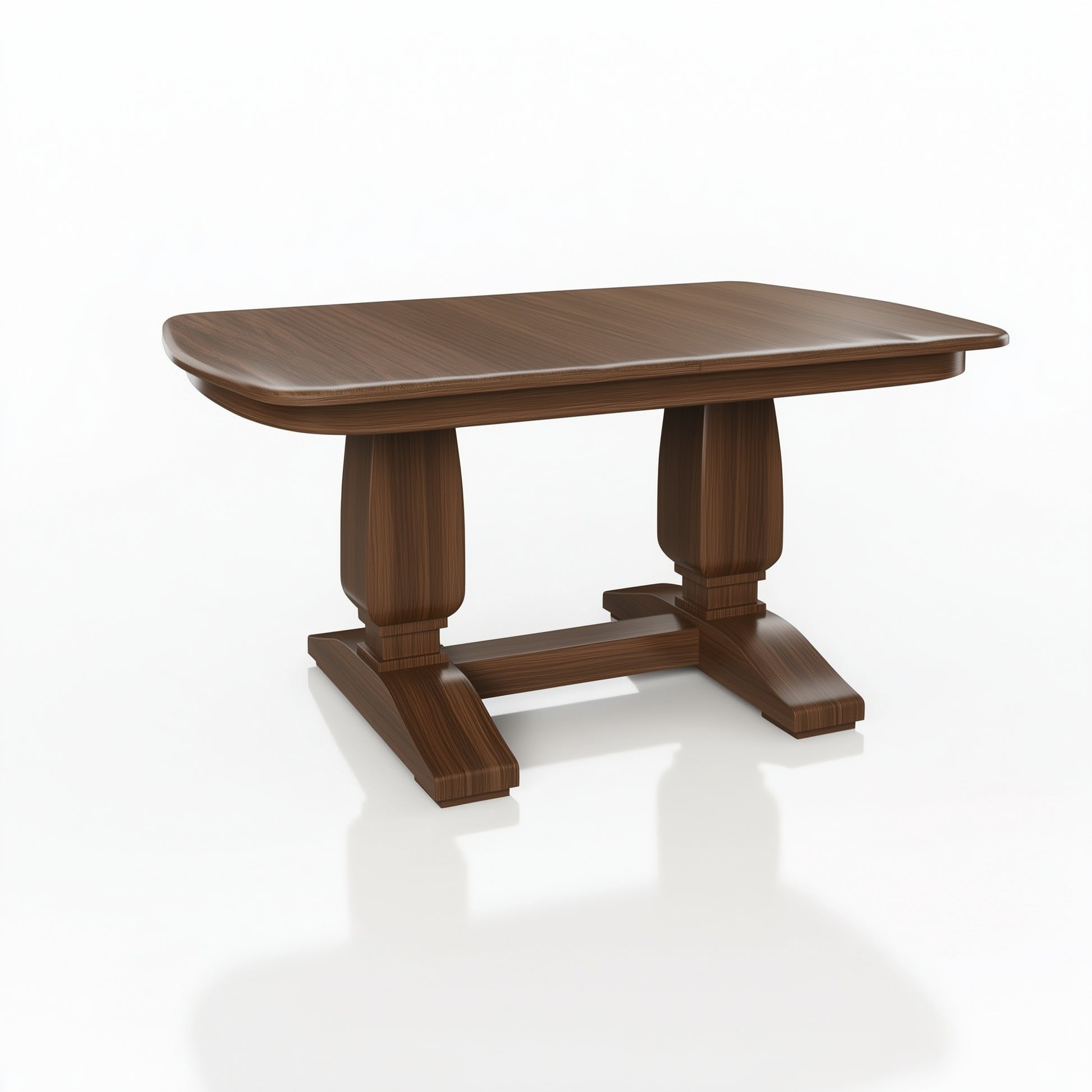 The Benson Dining Table (Hold release) is a handcrafted solid walnut table with a smooth top and two ornate pedestal legs on sturdy bases, made in the USA and shown against a white background.