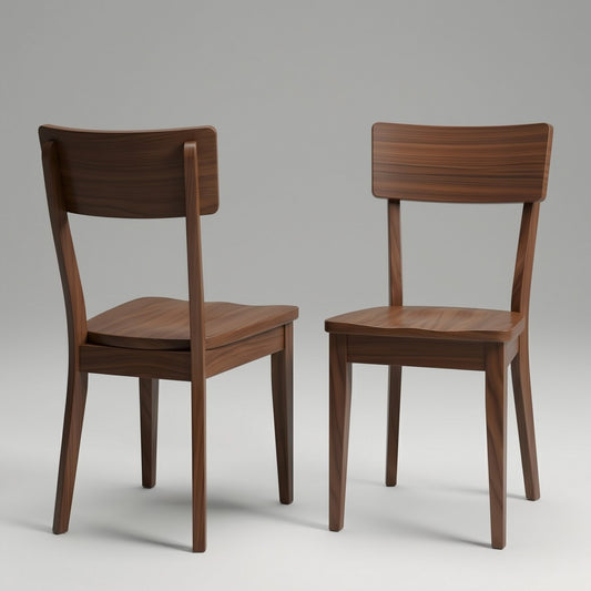 Two wooden walnut usa made custom chairs on a gray background