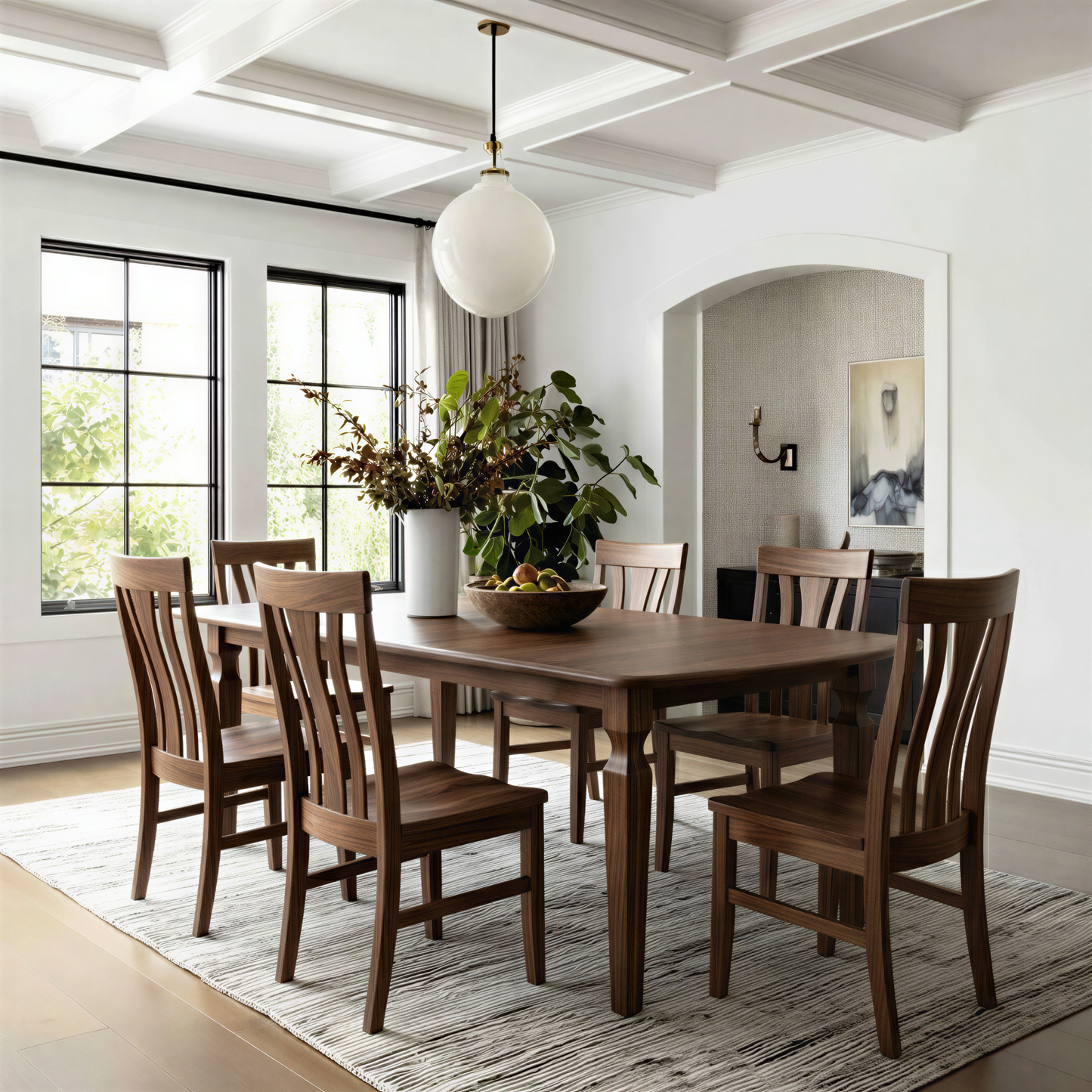 USA Handcrafted custom solid walnut hardwood expandable extendable dining table and chairs customizable.