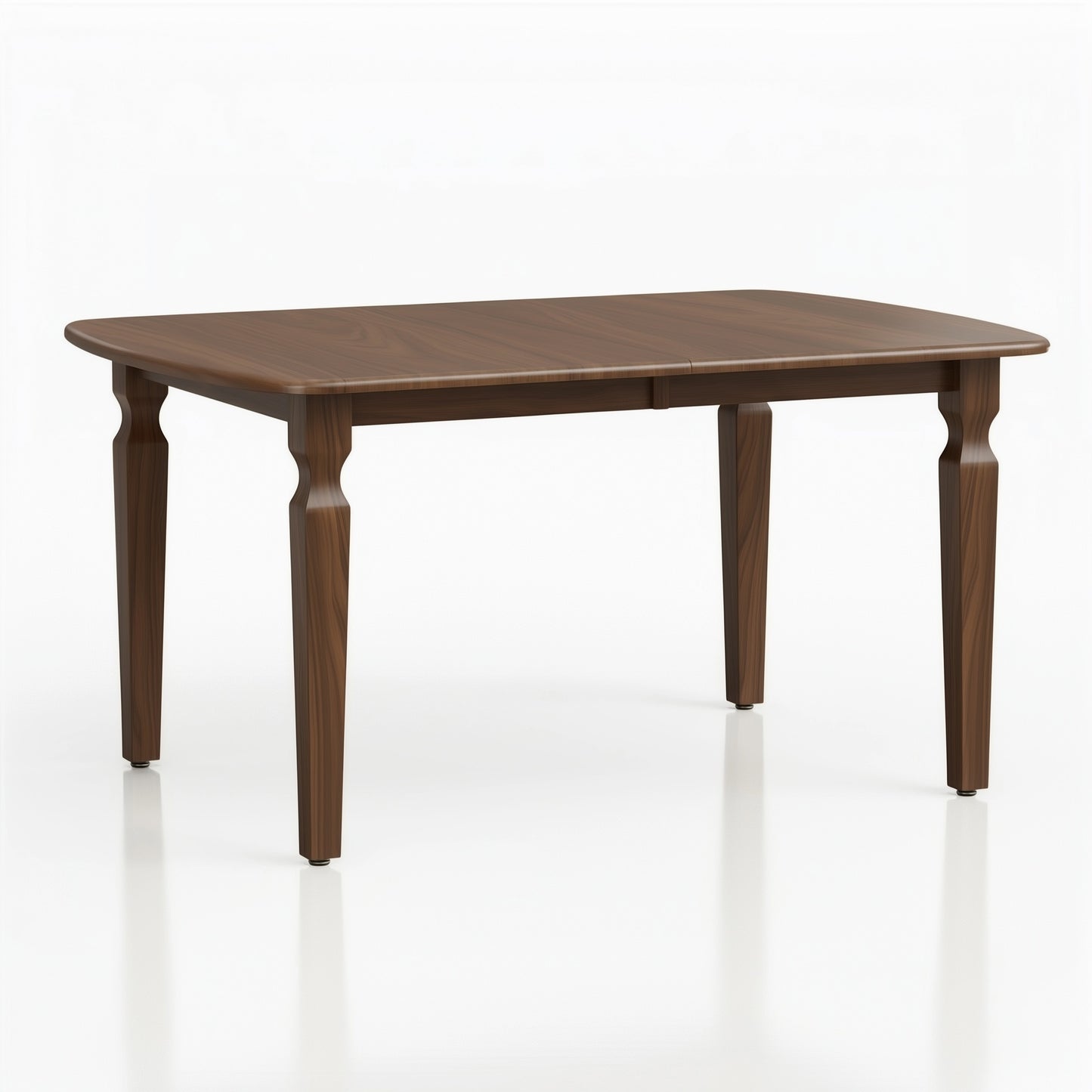 The Fuller Dining Table, expertly handcrafted in the USA from solid walnut, showcases a smooth rectangular top and four sturdy tapered legs, displayed against a plain white background.