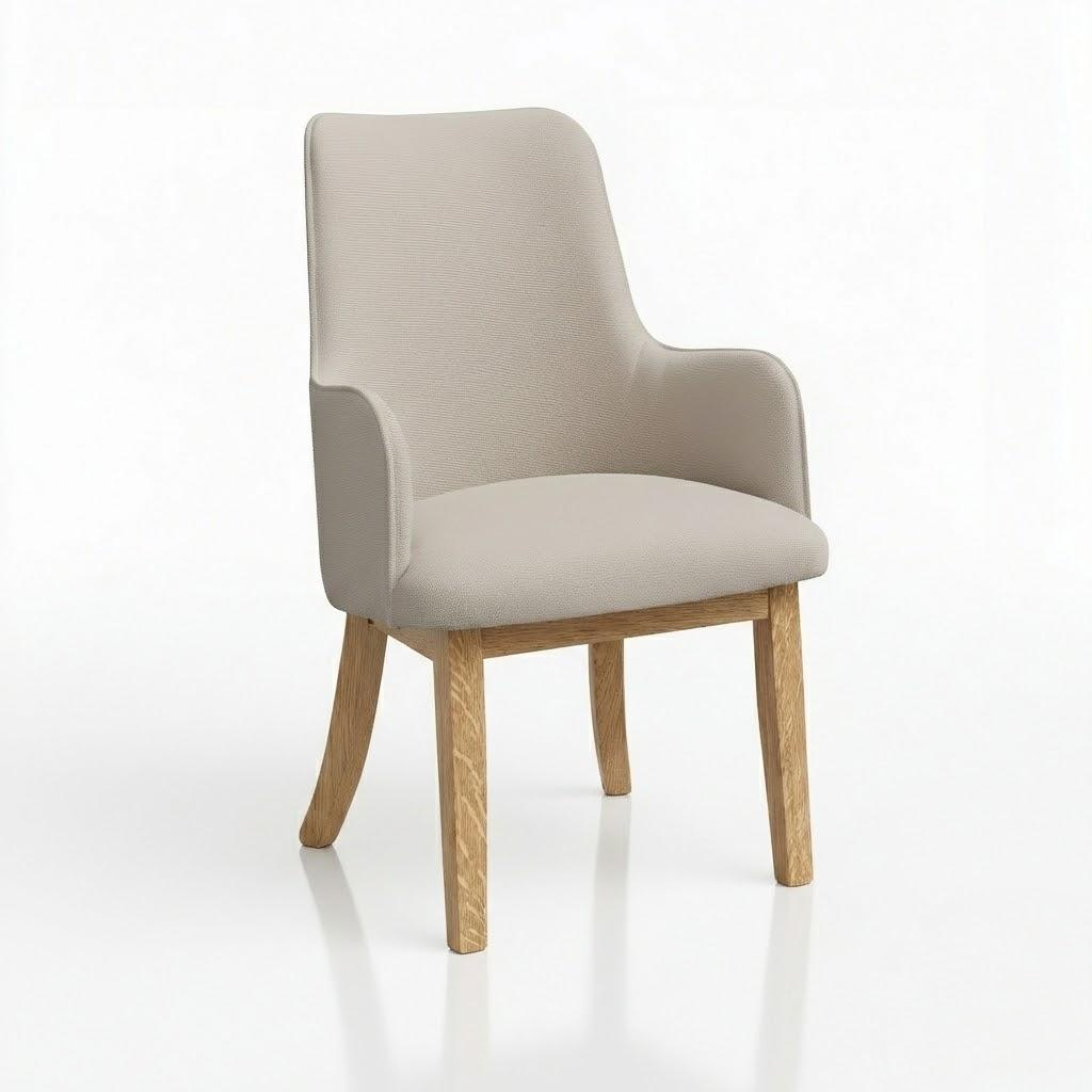 upholstered chair with wooden hardwood quarter-sawn white oak legs on a white background, made in america, custom usa handcrafted.