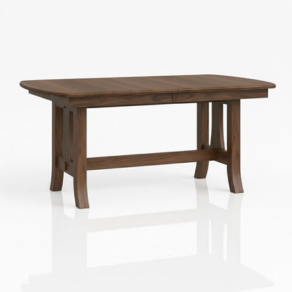 The Morris Dining Table is a handcrafted rectangular solid walnut dining table with a smooth dark brown finish, sturdy legs, and a horizontal support beam—made in the USA and shown on a white background.