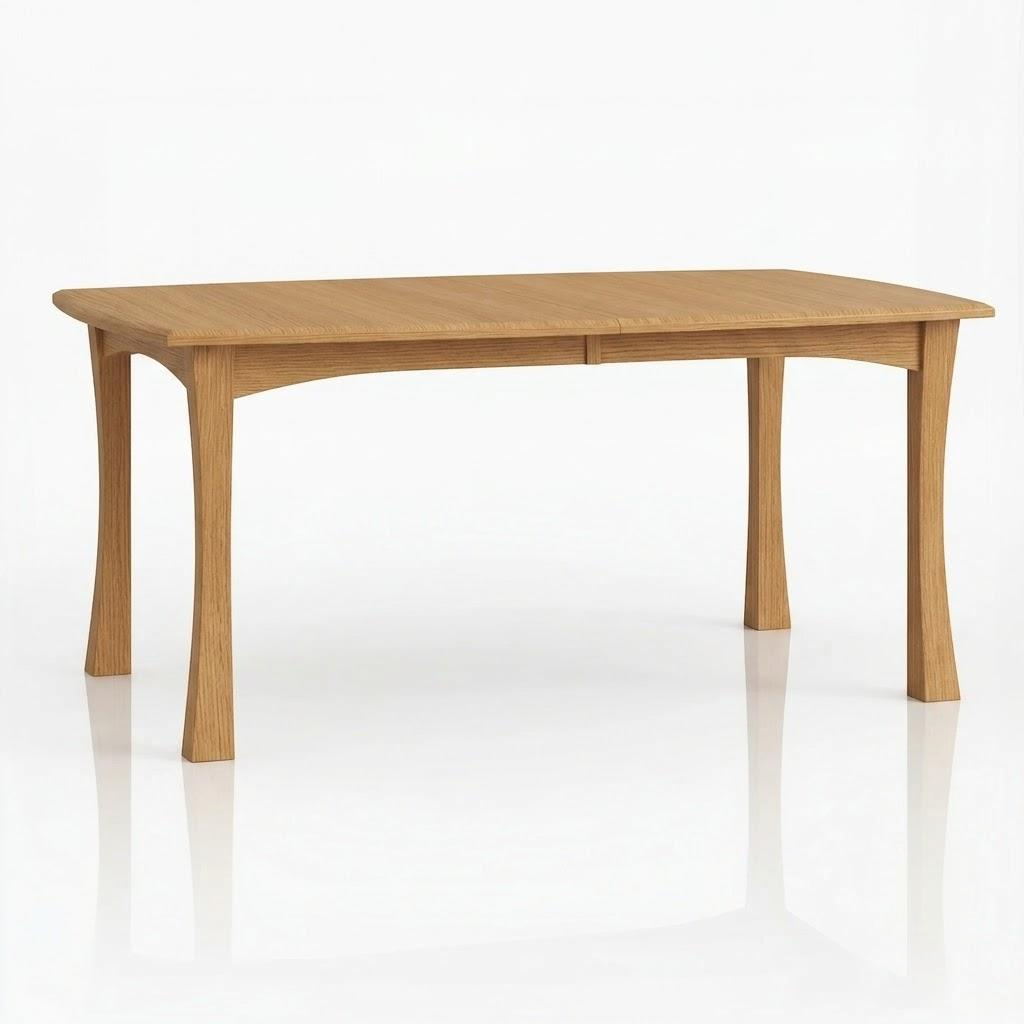 Introducing The Norwood Dining Table—a rectangular, solid wood dining table featuring four slightly curved legs and a smooth, light brown finish. Handcrafted in the USA, this elegant piece is showcased against a plain white background.
