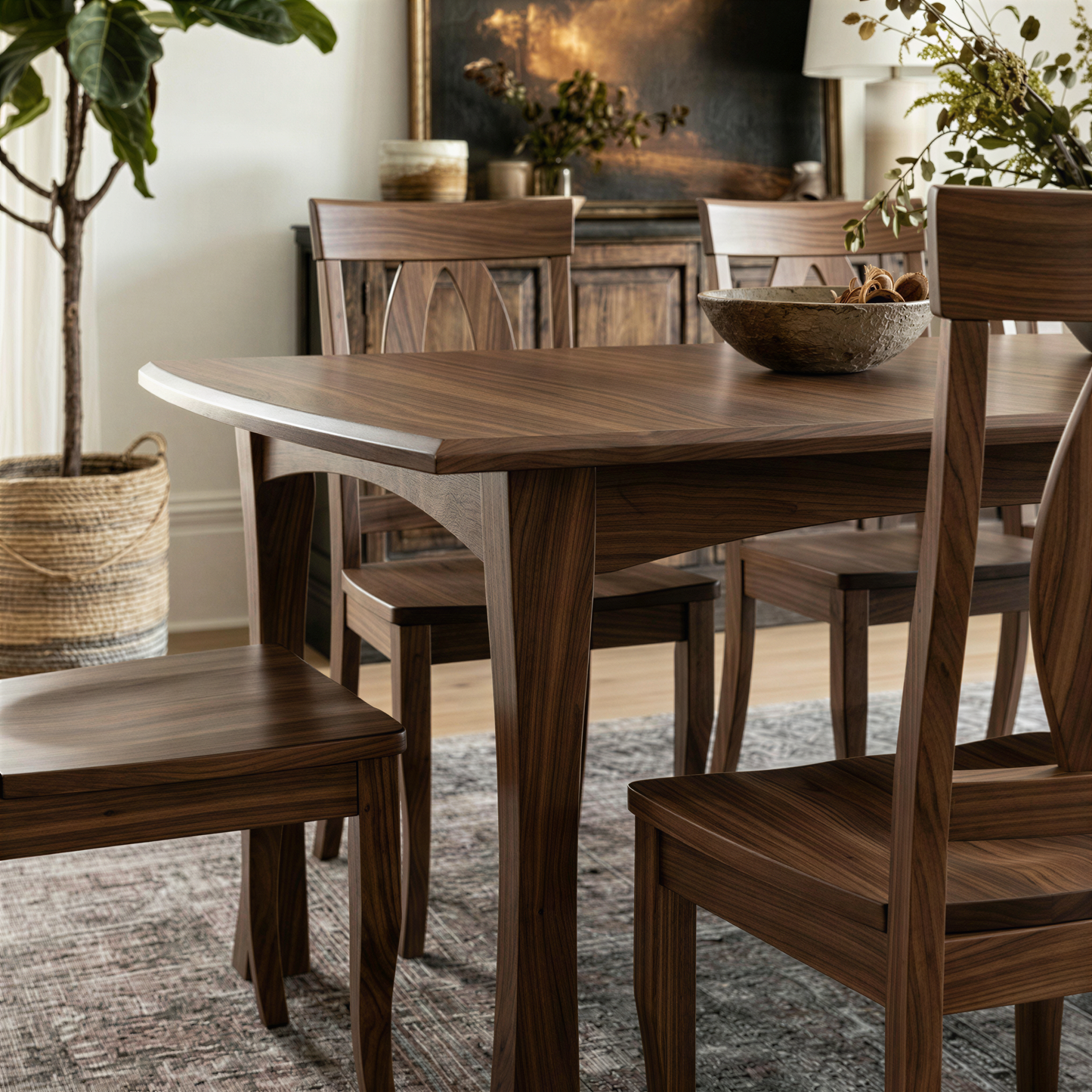 wooden solid hardwood walnut handcrafted usa made table and chairs