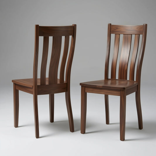 Two wooden richmond solid walnut handcrafted usa made chairs on a gray background