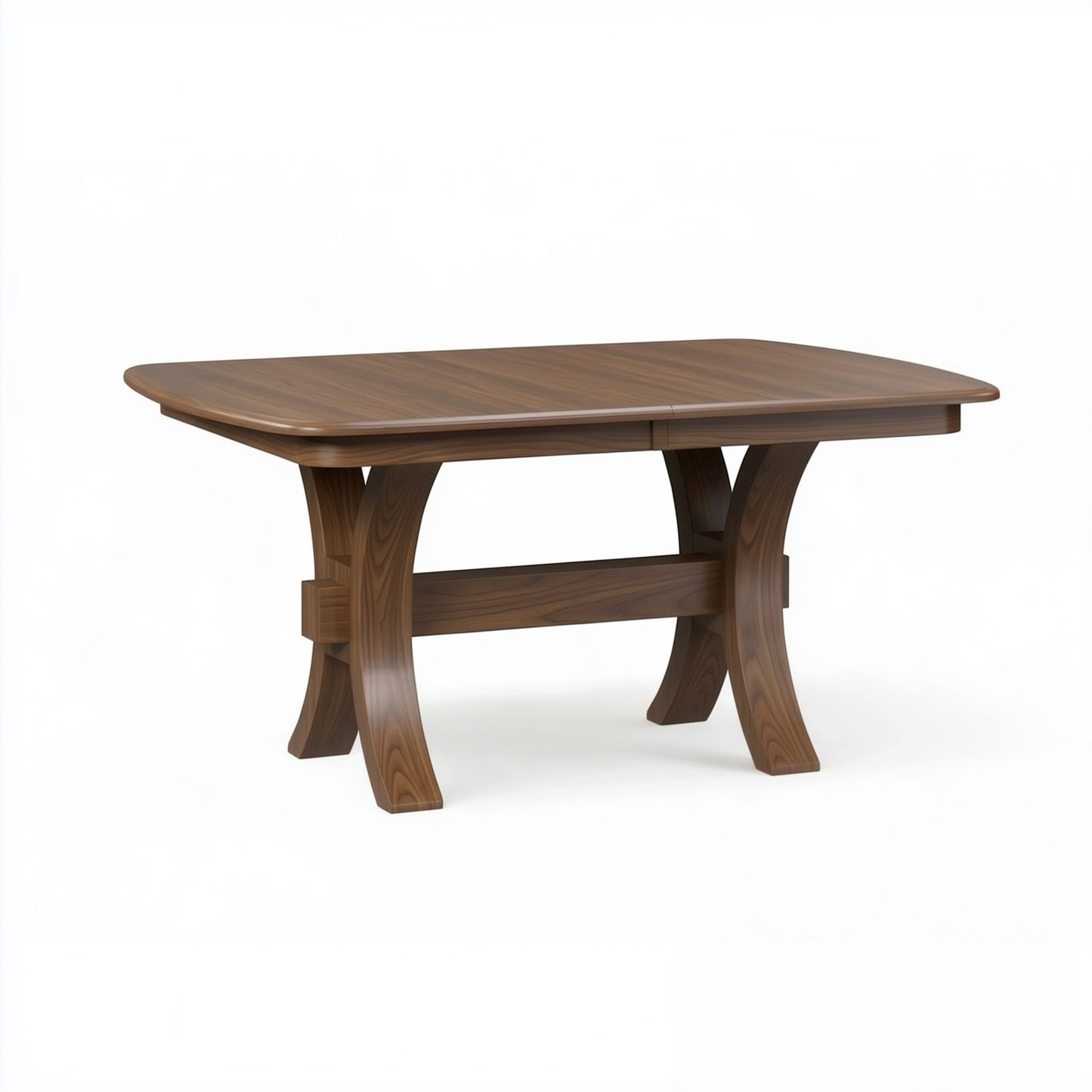 The Zara Dining Table is a dark brown, handcrafted USA solid walnut dining table with a rectangular top, curved legs, and optional extension leaves, shown against a plain white background.